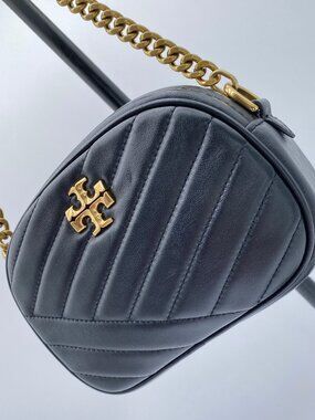 Tory Burch Kira Chevron Camera Bag Black Leather Crossbody 🖤 Tia